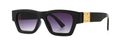 Retro oversized black square sunglasses with purple gradient lenses and gold accents - Black Double Gray