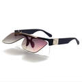 Lunettes de soleil rétro relevables à double couche avec monture mate et rivets dorés - Bleu Argent Violet Thé Dégradé