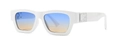 Modern square sunglasses with thick white frame and blue-orange gradient lenses - White Blue Tea