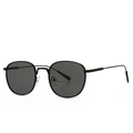 Classic round metal sunglasses in black finish with retro double bridge design - Black Frame Gray Lenses