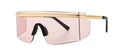 Modern oversized shield sunglasses featuring translucent pink lenses and a gold metal bar - Gold/Transparent Pink
