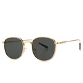 Retro round metal sunglasses with golden frame and dark lenses in classic double bridge design - Gold Black Gray