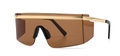 Modern oversized shield sunglasses with brown translucent lenses and gold metal trim - Gold/Tea
