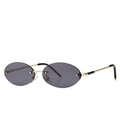 Retro oval rimless sunglasses with gold metal frame and dark grey tinted lenses - Gold Black Gray