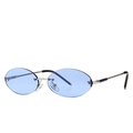 Retro oval rimless sunglasses with blue transparent lenses and metal temples for street style - Silver & Blue