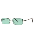 Retro rectangle rimless sunglasses with light green lenses and silver metal frame - Silver Green