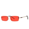 Modern rectangular rimless sunglasses with red lenses and gold metal temples - Gold Red