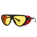 Lunettes aviateur rétro avec monture noire, verres jaunes et protections en cuir rouge - Noir Jaune (Protections Latérales Rouges)