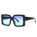 Modern square black sunglasses with blue gradient lenses and silver rivet accents - Black Blue Purple Gradient