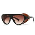 Lunettes de soleil rétro avec monture noire, verres dégradés bruns et coques en cuir - Noir Thé (Protections Latérales Brunes)