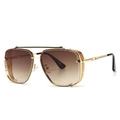 Modern square frame sunglasses in gold metal with gradient brown lenses and side mesh - Gold/Double Brown