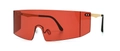 Fashionable oversized rectangular sunglasses with red semi-transparent lenses and gold temples - Gold Red
