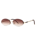 Retro rimless oval sunglasses with brown gradient lenses and slim gold metal temples - Gold Tea