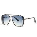 Vintage oversized square sunglasses with gunmetal frames and blue gradient lenses - Gunmetal / Gradient Blue
