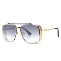 Modern vintage square sunglasses with gold metal frame and gradient dark grey lenses - Gold/Light Gray
