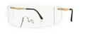 Futuristic oversized clear sunglasses with gold and black temples on white background - Gold Transparent