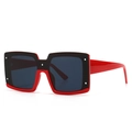 Oversized square sunglasses in red and black color block with silver rivets - Red & Black