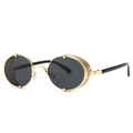 Lunettes steampunk rétro avec monture dorée, verres ovales et protections latérales - Or Noir Gris