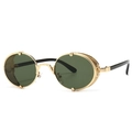 Lunettes de soleil steampunk rondes avec monture dorée et protections latérales - Or Vert Foncé