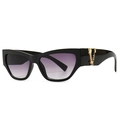 Retro-Cateye-Sonnenbrille mit schwarzem Rahmen und violetten Verlaufsgläsern - Schwarzes Doppelgrau