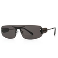 Lunettes de soleil visière gris foncé sans monture avec rivets argentés et tiges noires - Tout Noir