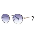 Vintage oval sunglasses with silver metal frame and purple gradient lenses for women - Silver Double Grey