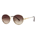 Retro oval sunglasses with gold metal frame and brown gradient lenses on white background - Golden Double Brown
