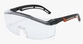 Gafas de seguridad con lentes transparentes y montura negra con puntas naranjas - Marco Negro Patillas Naranjas Lentes Transparentes