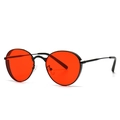 Gafas de sol redondas retro con montura de metal negro mate y lentes rojas - Negro Rojo