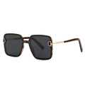 Modern square polarized sunglasses with dark tortoise frame and gold metal temples - Leopard Frame Black Grey Lens