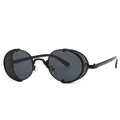 Lunettes de soleil steampunk avec monture en métal noir mat et protections latérales - Monture Noire Verres Gris