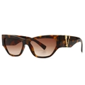 Retro Cat-Eye-Sonnenbrille in Schildpattoptik mit goldenem V-Metalllogo am Brillenbügel - Leopardenmuster Braun Verlauf