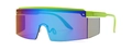 Neon green flat top shield sunglasses with blue-purple gradient mirrored lens - Green Frame Blue Mirror Lens