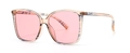 Modern oversized sunglasses with pink lenses and yellow striped frame from 45-degree angle - Pink Striped (C2 Pink)