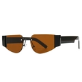 Modern rimless square sunglasses with brown lenses and wide black temples on white background - Black Brown