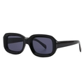 Classic black thick frame square sunglasses with dark grey lenses shown at a 45-degree angle - Black / Grey Lenses