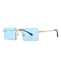 Modern rimless square sunglasses with light blue lenses and golden metal temples - Transparent Blue