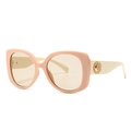 Oversized retro sunglasses with pink frames and crystal embellished metal logo - Pink Tan
