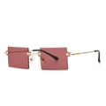 Retro rimless square sunglasses with dark red lenses and golden metal frames - Dark Red