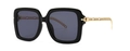 Square oversized sunglasses in glossy black with golden chain detail on temples - Black