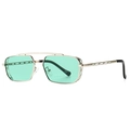 Retro rectangle silver metal sunglasses with light green lenses and double bridge design - Silver Frame Cyan Lens