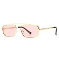 Modern retro square sunglasses with gold metal hollow frame and light pink lenses - Gold Frame Translucent Pink