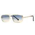 Modern retro square sunglasses with gold woven frame and blue-yellow gradient lenses - Gold Frame Blue Tan Gradient Lens