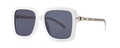 Moderne quadratische weiße Sonnenbrille mit goldenen Metallkettenbügeln und grauen Gläsern - C2 Weiß Schwarz Grau