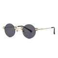 Retro square sunglasses with dark grey lenses and golden metal frames on white background - Black