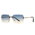 Modern rimless rectangular sunglasses with gold metal temples and blue gradient lenses - Gold Blue Tea Gradient