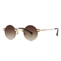 Retro rimless round sunglasses with gradient brown lenses and gold metal temples - Gradient Tea