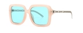 Rosa quadratische Sonnenbrille mit blauen Gläsern und silbernen Kettenbügeln für Damen - C3 Hellbraun Blau