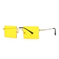Retro rectangle rimless sunglasses with yellow transparent lenses and golden metal frame - Yellow