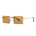 Modern rimless square sunglasses with amber lenses and slim golden metal frame - Brown
